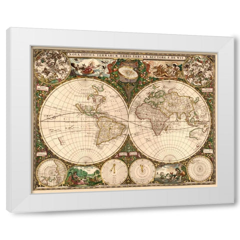 World Map White Modern Wood Framed Art Print by De Wit, Frederick
