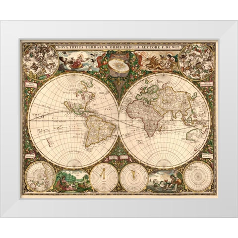 World Map White Modern Wood Framed Art Print by De Wit, Frederick