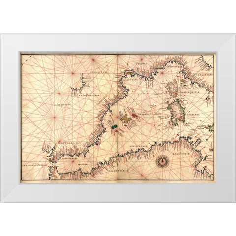 Portolan or Navigational Map of the Western Mediterranean from Gibraltar to Piedmont and Sardinia White Modern Wood Framed Art Print by Agnese, Battista