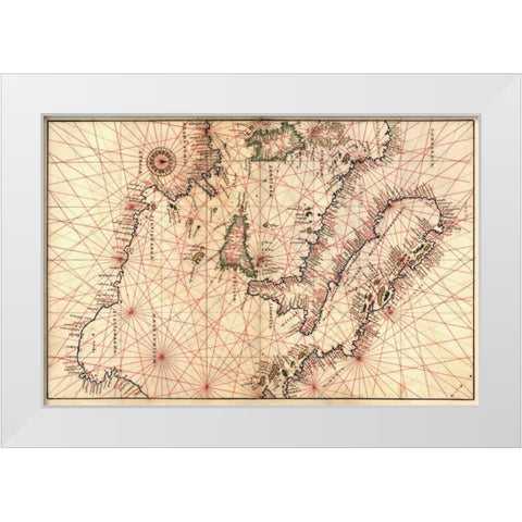 Portolan Map of Italy, Sicily, North Africa and the Mediterranean White Modern Wood Framed Art Print by Agnese, Battista