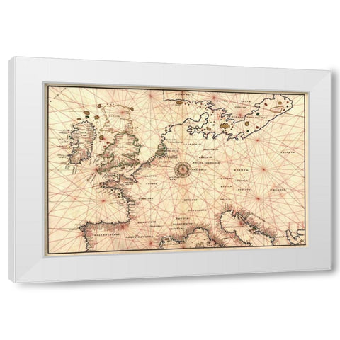 Portolan Map of Spain, England, France, Germany, The British Isles White Modern Wood Framed Art Print by Agnese, Battista