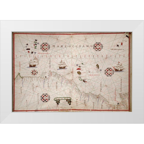 Portolan map of the African Coast White Modern Wood Framed Art Print by Oliva, Joan