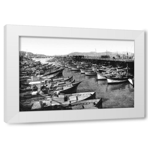 Fishermans Wharf, San Francisco, CA White Modern Wood Framed Art Print by Vintage San Francisco