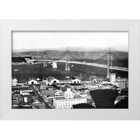 Oakland Bay Bridge, San Francisco, CA #2 White Modern Wood Framed Art Print by Vintage San Francisco
