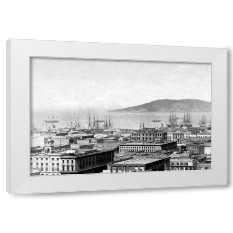 City Bay View, San Francisco, CA White Modern Wood Framed Art Print by Vintage San Francisco
