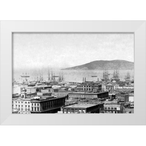 City Bay View, San Francisco, CA White Modern Wood Framed Art Print by Vintage San Francisco