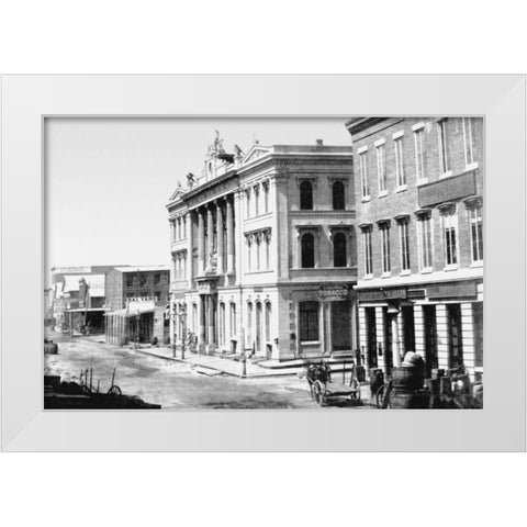 Merchants  Exchange, San Francisco, CA White Modern Wood Framed Art Print by Vintage San Francisco
