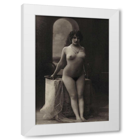 The Pearl Necklace White Modern Wood Framed Art Print by Vintage Nudes