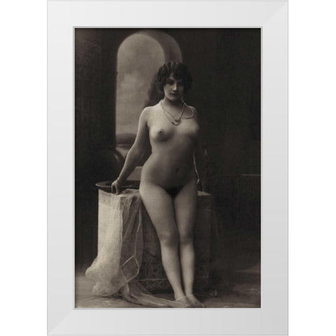 The Pearl Necklace White Modern Wood Framed Art Print by Vintage Nudes