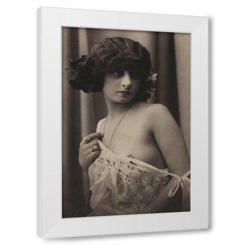 Shyness Overcome White Modern Wood Framed Art Print by Vintage Nudes