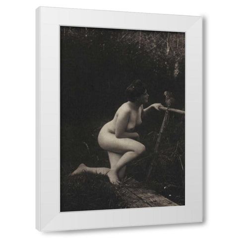 Gossiping with a Parrot White Modern Wood Framed Art Print by Vintage Nudes