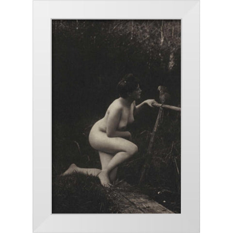 Gossiping with a Parrot White Modern Wood Framed Art Print by Vintage Nudes