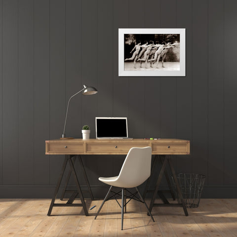 Six Nude Dancers White Modern Wood Framed Art Print by Vintage Nudes