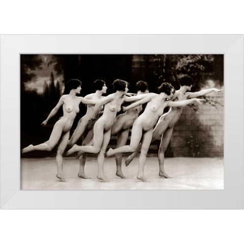 Six Nude Dancers White Modern Wood Framed Art Print by Vintage Nudes