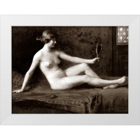 Admiring Herself White Modern Wood Framed Art Print by Vintage Nudes