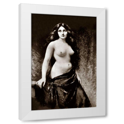 Nude in Drapery White Modern Wood Framed Art Print by Vintage Nudes
