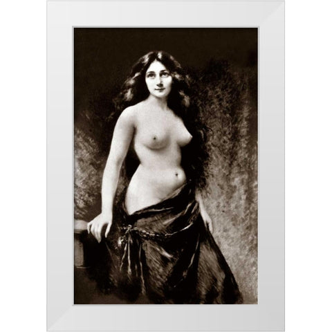 Nude in Drapery White Modern Wood Framed Art Print by Vintage Nudes