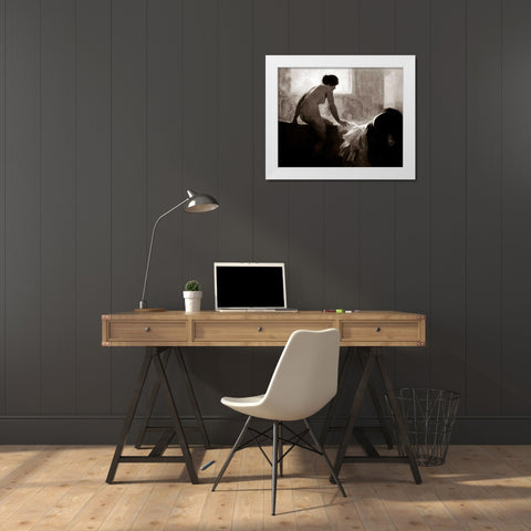Into the Bath White Modern Wood Framed Art Print by Vintage Nudes