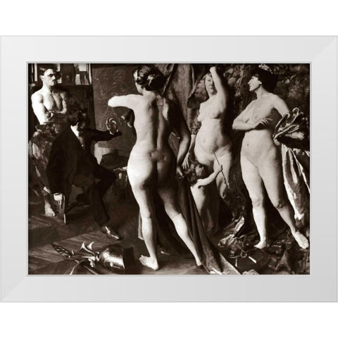 In the Painters Studio White Modern Wood Framed Art Print by Vintage Nudes