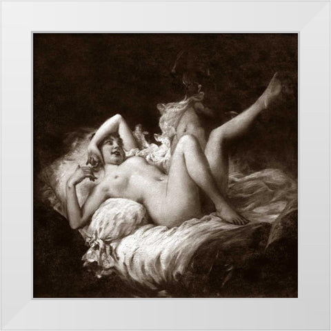 Nude with Raised Leg White Modern Wood Framed Art Print by Vintage Nudes