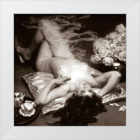 Leisure Time White Modern Wood Framed Art Print by Vintage Nudes