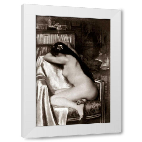 Asleep in the Study White Modern Wood Framed Art Print by Vintage Nudes