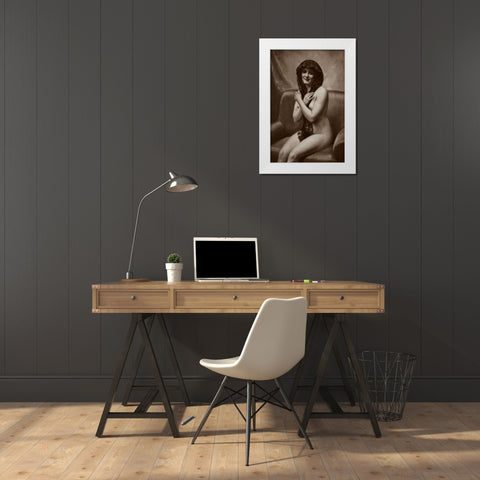 The Mantilla White Modern Wood Framed Art Print by Vintage Nudes