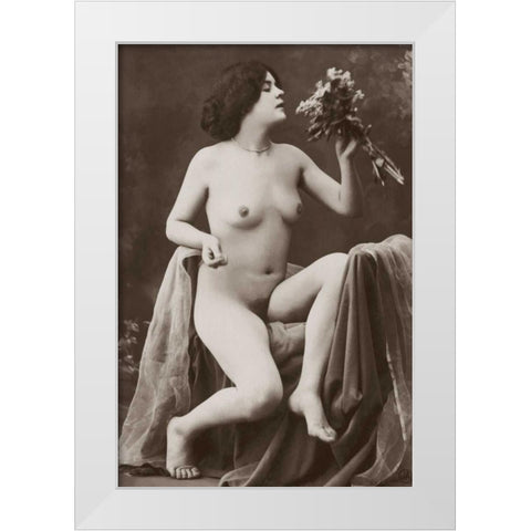 Nude with a Bouquet White Modern Wood Framed Art Print by Vintage Nudes