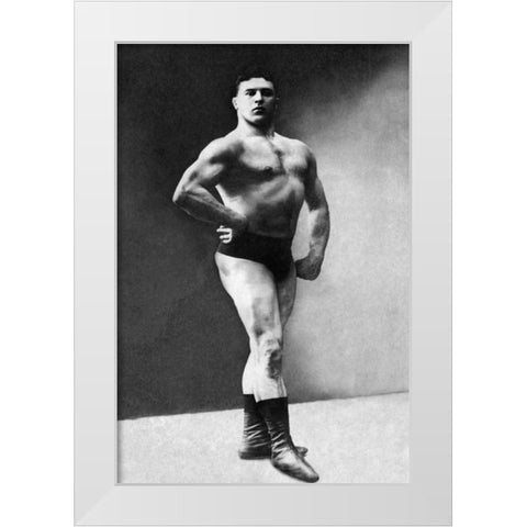 Bodybuilders Shadowed Front and Partial Right Profile White Modern Wood Framed Art Print by Vintage Muscle Men