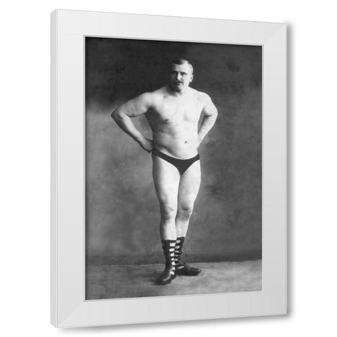 Bodybuilder with Hands on Hips White Modern Wood Framed Art Print by Vintage Muscle Men