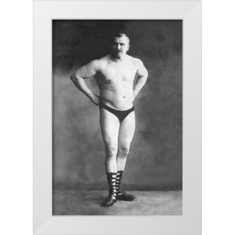 Bodybuilder with Hands on Hips White Modern Wood Framed Art Print by Vintage Muscle Men