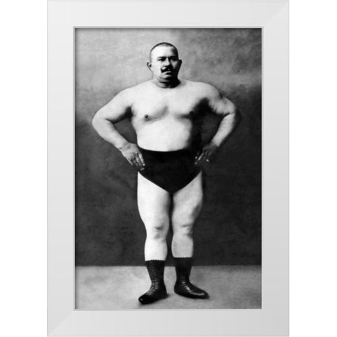 Bodybuilder in Hands on Hips Pose White Modern Wood Framed Art Print by Vintage Muscle Men