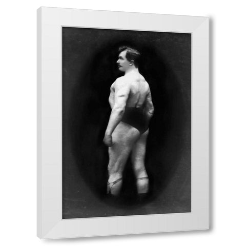 Bodybuilders Back and Partial Left Profile White Modern Wood Framed Art Print by Vintage Muscle Men