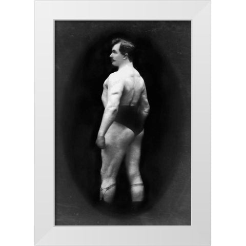 Bodybuilders Back and Partial Left Profile White Modern Wood Framed Art Print by Vintage Muscle Men