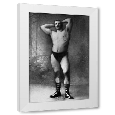 Hands Behind Head Flex White Modern Wood Framed Art Print by Vintage Muscle Men