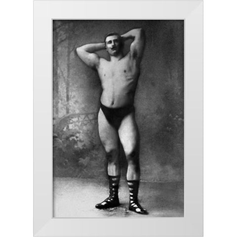 Hands Behind Head Flex White Modern Wood Framed Art Print by Vintage Muscle Men