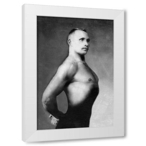 Right Profile of Bodybuilder from the Waist Up White Modern Wood Framed Art Print by Vintage Muscle Men