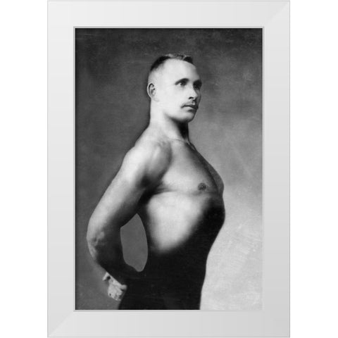 Right Profile of Bodybuilder from the Waist Up White Modern Wood Framed Art Print by Vintage Muscle Men