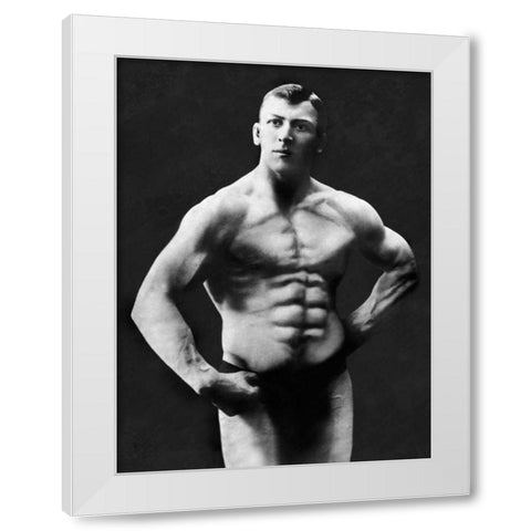 Perfect Abs White Modern Wood Framed Art Print by Vintage Muscle Men