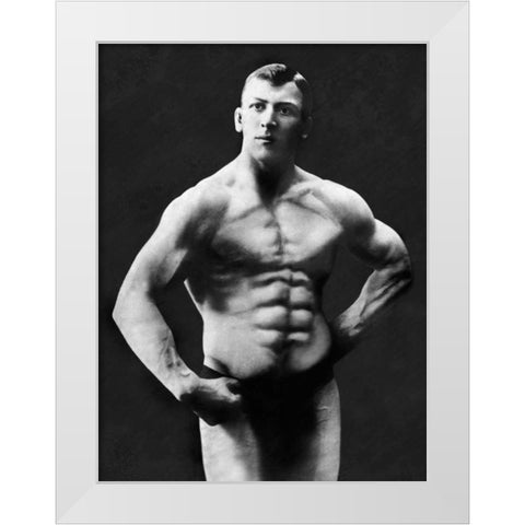 Perfect Abs White Modern Wood Framed Art Print by Vintage Muscle Men