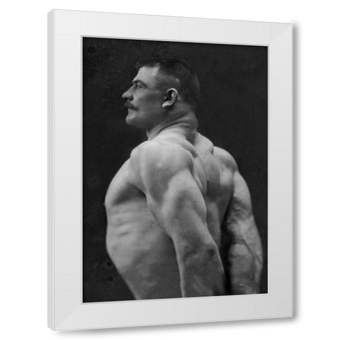 Flexing Triceps, Deltoids, and Trapezius White Modern Wood Framed Art Print by Vintage Muscle Men
