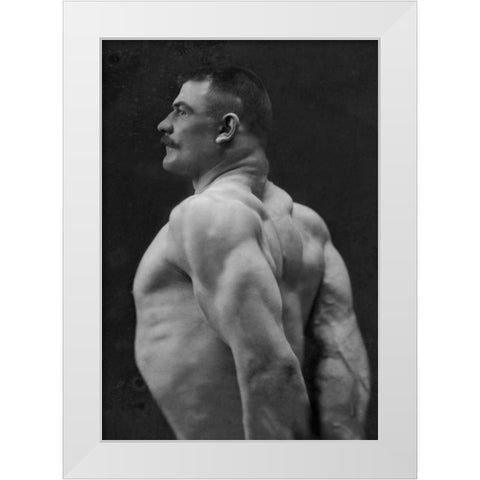 Flexing Triceps, Deltoids, and Trapezius White Modern Wood Framed Art Print by Vintage Muscle Men