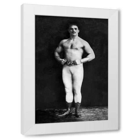 Bodybuilder in Leotard and Boots White Modern Wood Framed Art Print by Vintage Muscle Men