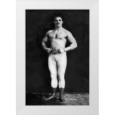 Bodybuilder in Leotard and Boots White Modern Wood Framed Art Print by Vintage Muscle Men