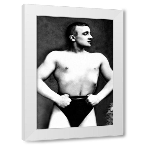 Bodybuilder with Thumbs Tucked in Belt White Modern Wood Framed Art Print by Vintage Muscle Men