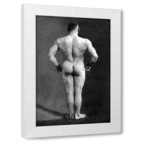 Bodybuilders Back White Modern Wood Framed Art Print by Vintage Muscle Men
