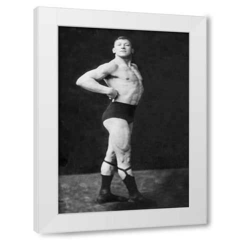 Bodybuilders Right Profile White Modern Wood Framed Art Print by Vintage Muscle Men