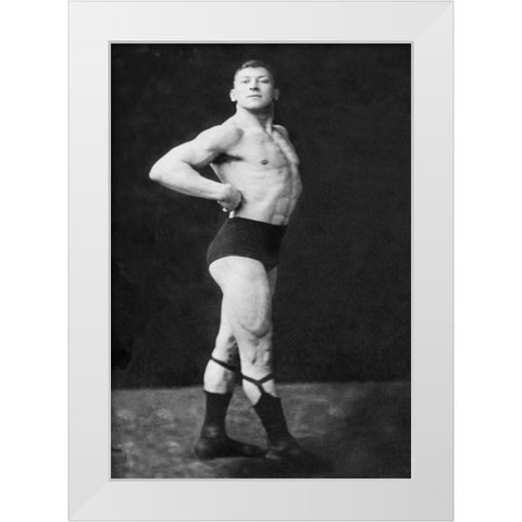 Bodybuilders Right Profile White Modern Wood Framed Art Print by Vintage Muscle Men