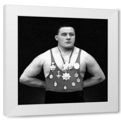 A Chestful of Awards White Modern Wood Framed Art Print by Vintage Muscle Men