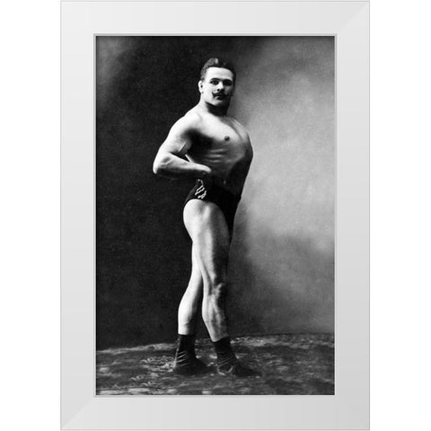 Bodybuilders Shadowed Front and Right Profile White Modern Wood Framed Art Print by Vintage Muscle Men
